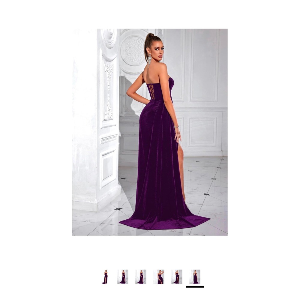 Adyce Purple Velvet Corset Maxi Dress Strapless High Slit Evening Gown Small